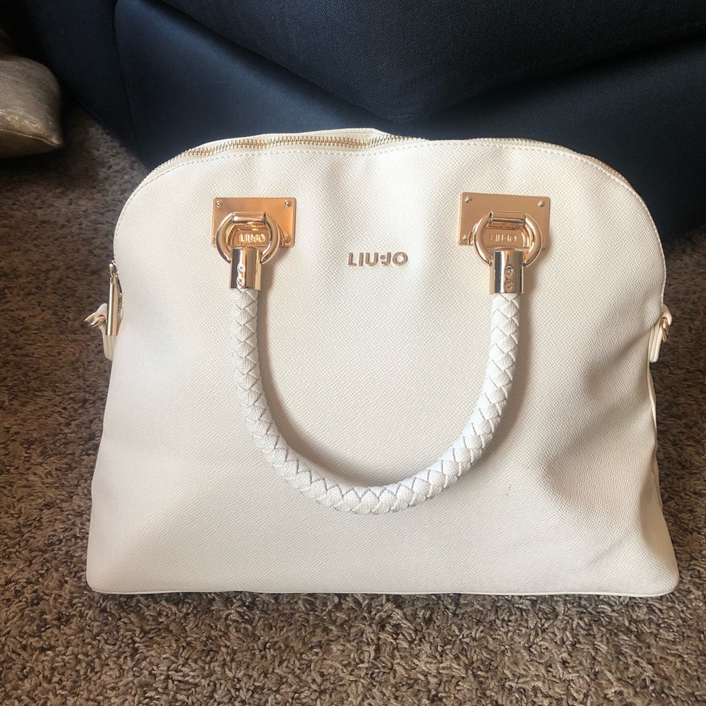 White and gold handbag